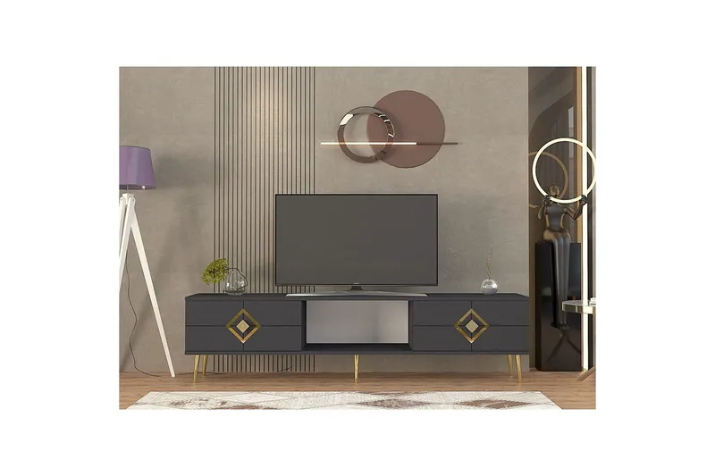 Cleryn Tv-bänk 150 cm - Antracit/Guld - Möbler - Tv möbel & mediamöbel - TV bänk & mediabänk
