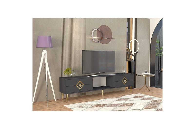 Cleryn Tv-bänk 150 cm - Antracit/Guld - Möbler - Tv möbel & mediamöbel - TV bänk & mediabänk