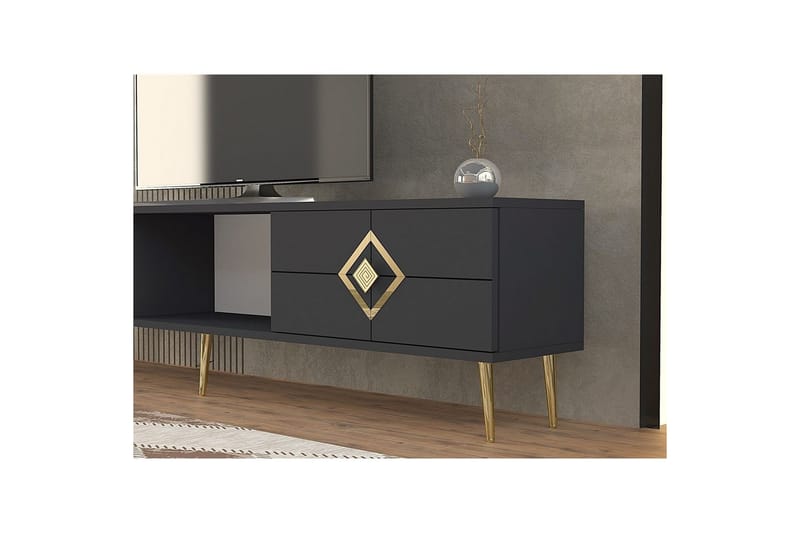 Cleryn Tv-bänk 150 cm - Antracit/Guld - Möbler - Tv möbel & mediamöbel - TV bänk & mediabänk