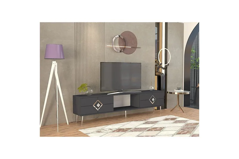 Cleryn Tv-bänk 150 cm - Antracit/Silver - Möbler - Tv möbel & mediamöbel - TV bänk & mediabänk