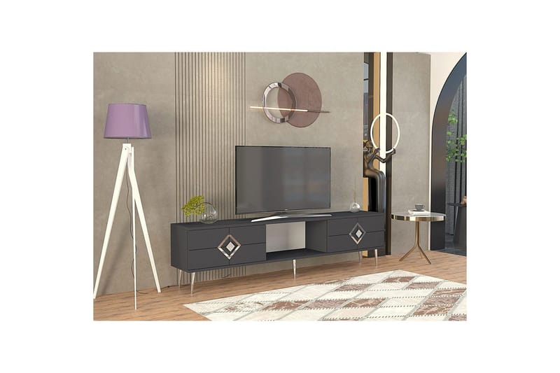 Cleryn Tv-bänk 150 cm - Antracit/Silver - Möbler - Tv möbel & mediamöbel - TV bänk & mediabänk