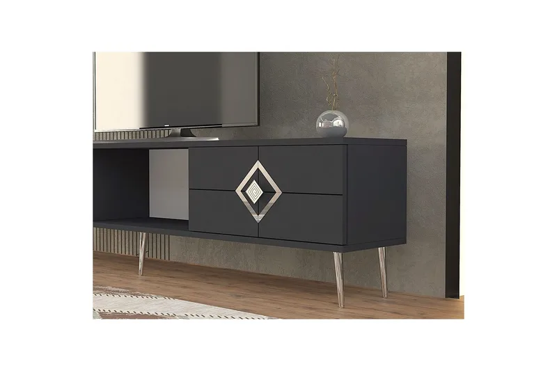 Cleryn Tv-bänk 150 cm - Antracit/Silver - Möbler - Tv möbel & mediamöbel - TV bänk & mediabänk