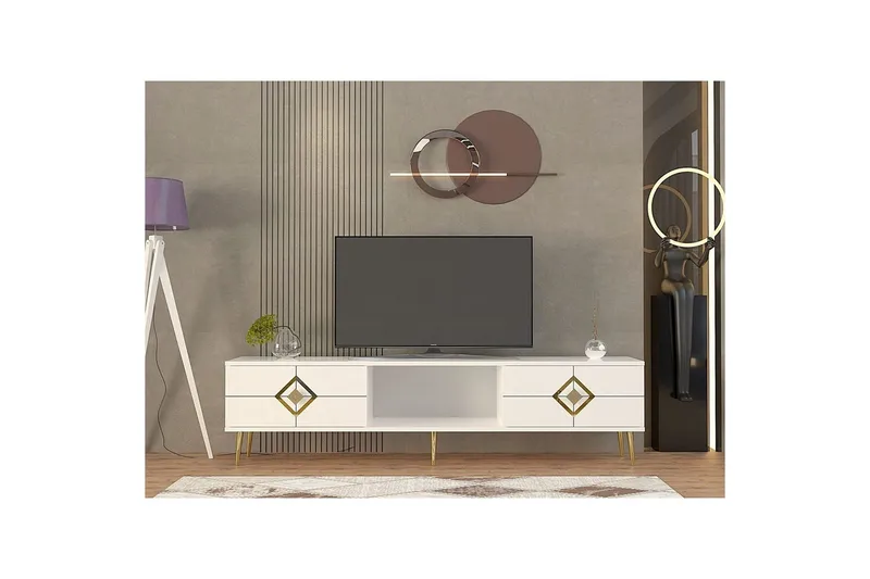 Cleryn Tv-bänk 150 cm - Vit/Guld - Möbler - Tv möbel & mediamöbel - TV bänk & mediabänk