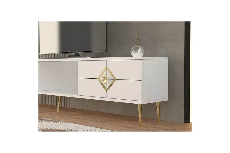 Cleryn Tv-bänk 150 cm - Vit/Guld - Möbler - Tv möbel & mediamöbel - TV bänk & mediabänk