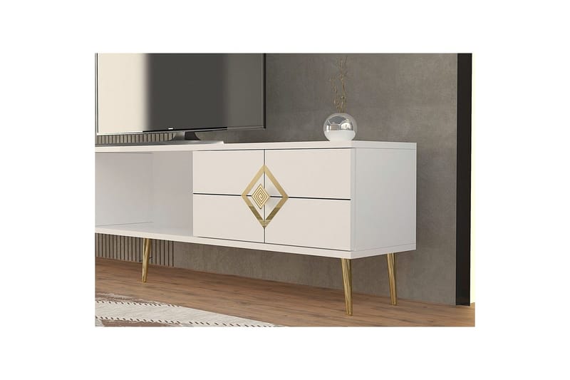Cleryn Tv-bänk 150 cm - Vit/Guld - Möbler - Tv möbel & mediamöbel - TV bänk & mediabänk