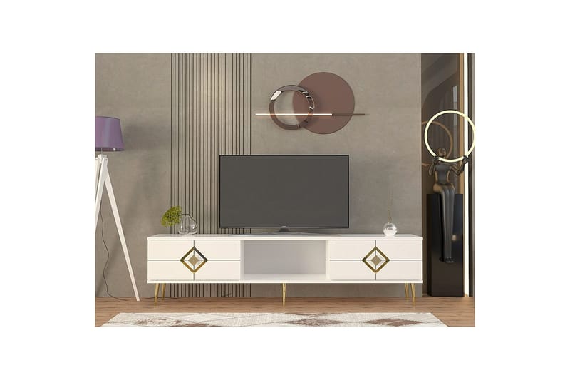 Cleryn Tv-bänk 150 cm - Vit/Guld - Möbler - Tv möbel & mediamöbel - TV bänk & mediabänk