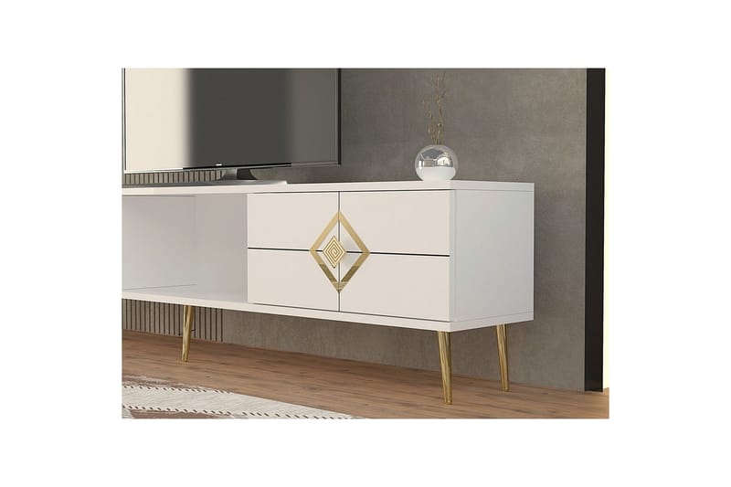 Cleryn Tv-bänk 150 cm - Vit/Guld - Möbler - Tv möbel & mediamöbel - TV bänk & mediabänk