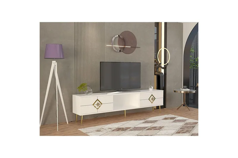 Cleryn Tv-bänk 150 cm - Vit/Guld - Möbler - Tv möbel & mediamöbel - TV bänk & mediabänk