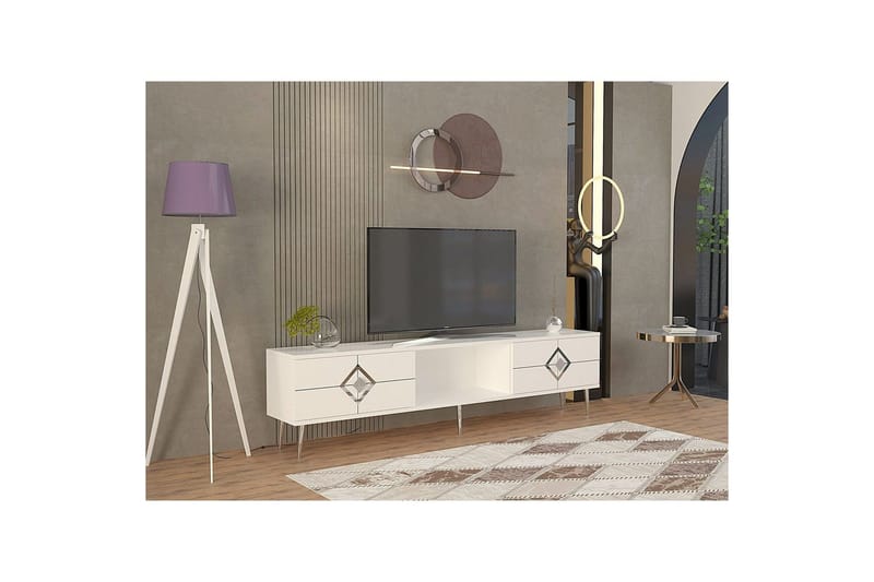 Cleryn Tv-bänk 150 cm - Vit/Silver - Möbler - Tv möbel & mediamöbel - TV bänk & mediabänk