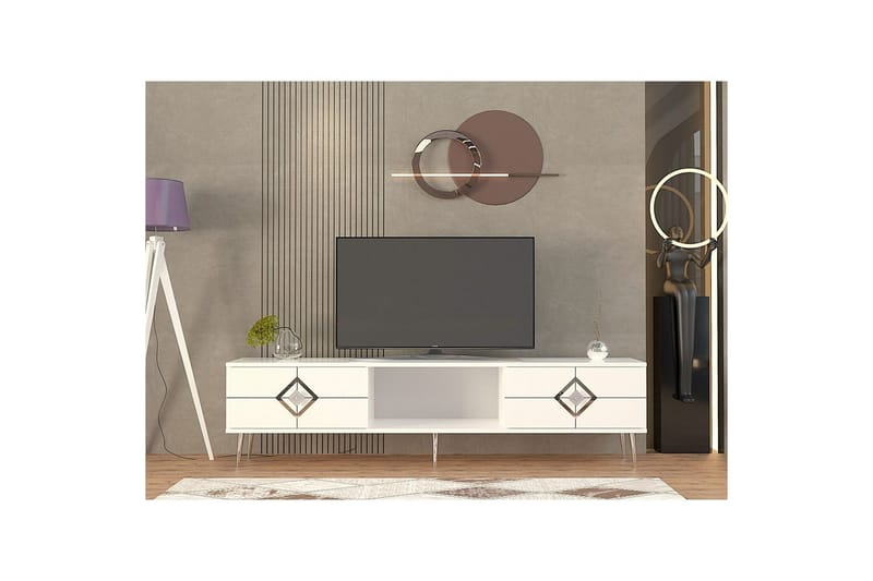 Cleryn Tv-bänk 150 cm - Vit/Silver - Möbler - Tv möbel & mediamöbel - TV bänk & mediabänk