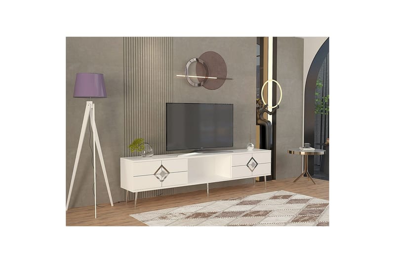 Cleryn Tv-bänk 150 cm - Vit/Silver - Möbler - Tv möbel & mediamöbel - TV bänk & mediabänk