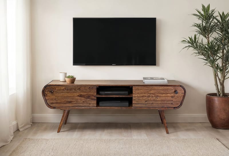 Coreri Golvstående Tv Bänk 160 cm med Förvaring i Valnöt - Brun - Möbler - Tv möbel & mediamöbel - TV bänk & mediabänk