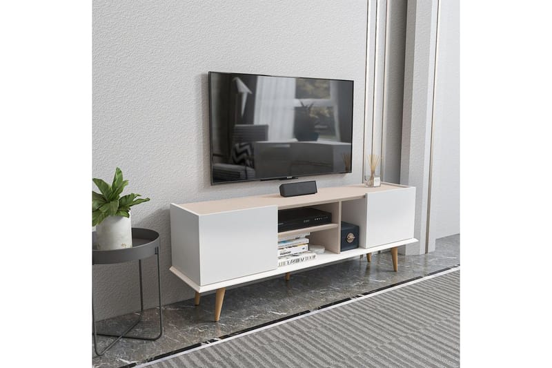 Corvo Golvstående Tv-bänk 154,4 cm med Förvaring i Målat Trä - Vit|Beige - Möbler - Tv möbel & mediamöbel - TV bänk & mediabänk