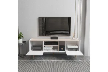 Corvo Golvstående Tv-bänk 154,4 cm med Förvaring i Målat Trä - Vit|Beige - Möbler - Tv möbel & mediamöbel - TV bänk & mediabänk