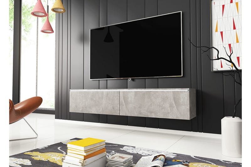 Cuguen TV-bänk 140 cm LED-belysning - Grå/Vit/Vit LED - Möbler - Tv möbel & mediamöbel - TV bänk & mediabänk