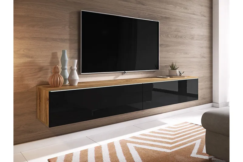 Cuguen Tv-skåp 180 cm Vit LED - Natur/Svart - Möbler - Tv möbel & mediamöbel - TV bänk & mediabänk
