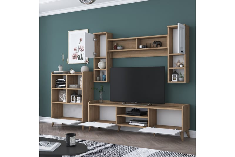 Cumbali Tv-möbelset 180x34 cm Vit/Brun - Hanah Home - TV-möbelset