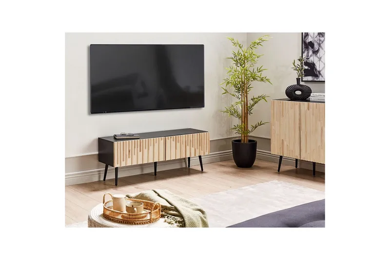 Dalcross Rektangulär TV-bänk med Förvaring i Trä med Metallben - Beige - Möbler - Tv möbel & mediamöbel - TV bänk & mediabänk