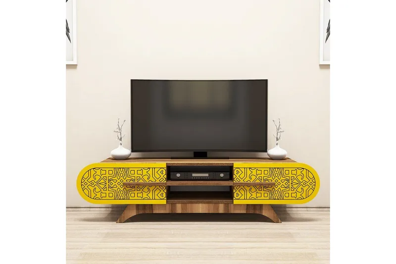 Defneia Tv-bänk 145 cm - Valnöt/Gul - Möbler - Tv möbel & mediamöbel - TV bänk & mediabänk