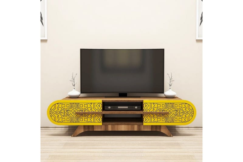 Defneia Tv-bänk 145 cm - Valnöt/Gul - Möbler - Tv möbel & mediamöbel - TV bänk & mediabänk