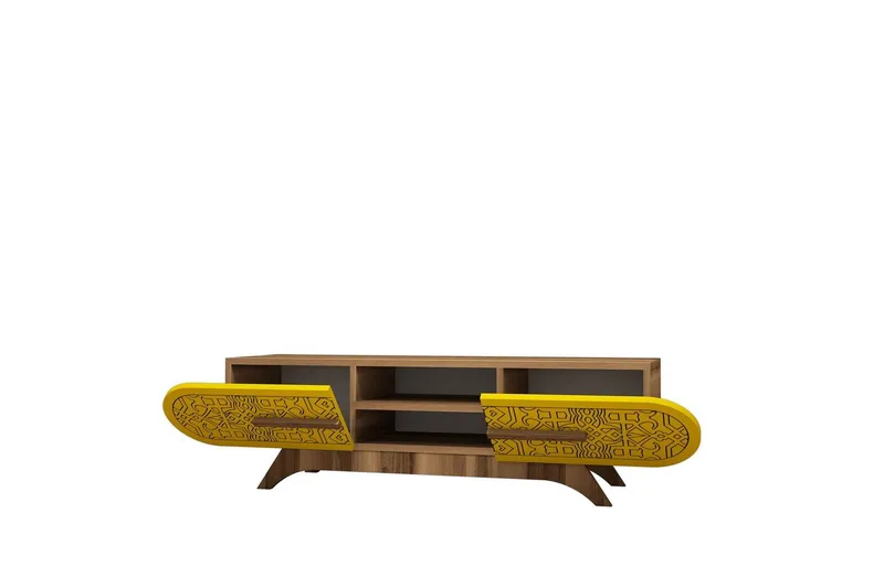 Defneia Tv-bänk 145 cm - Valnöt/Gul - Möbler - Tv möbel & mediamöbel - TV bänk & mediabänk