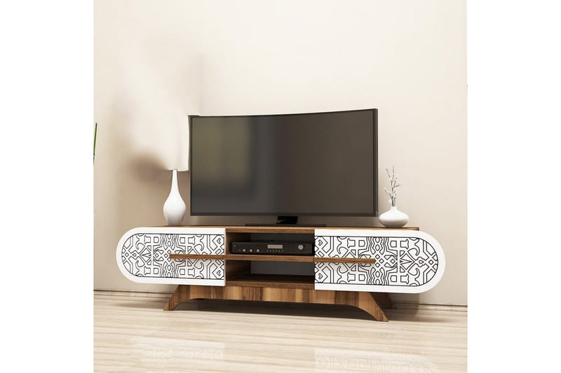 Defneia Tv-bänk 145 cm, Vit/Natur