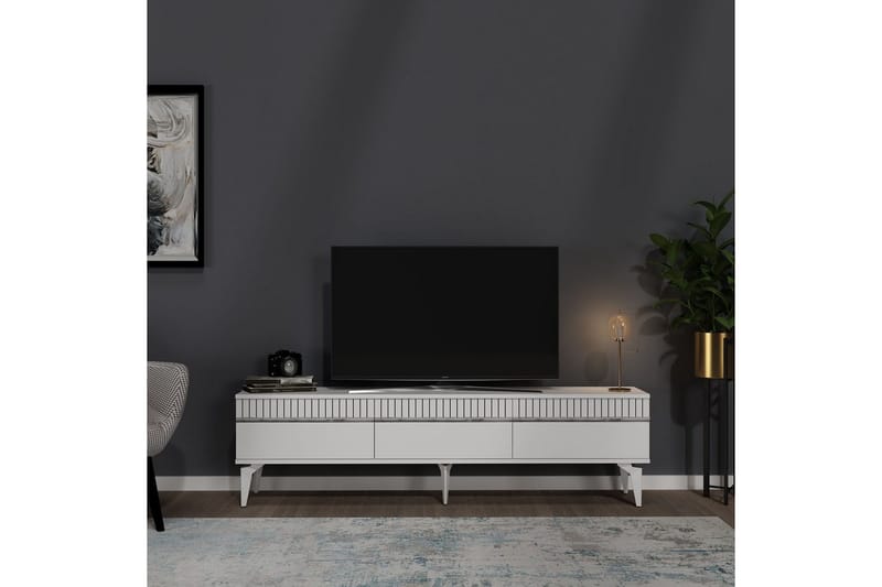 Defneia Tv-bänk 180 cm - Vit/Silver - Möbler - Tv möbel & mediamöbel - TV bänk & mediabänk