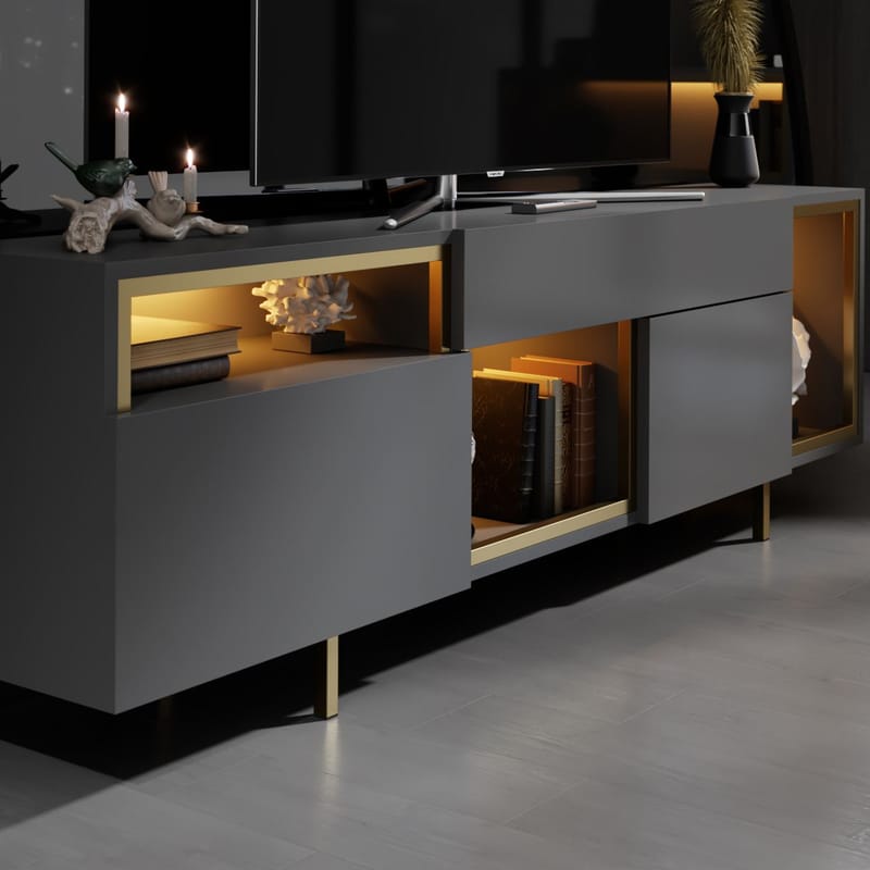 Denvar TV-bänk 180x55x32 cm - antracit och guld - Möbler - Tv möbel & mediamöbel - TV bänk & mediabänk