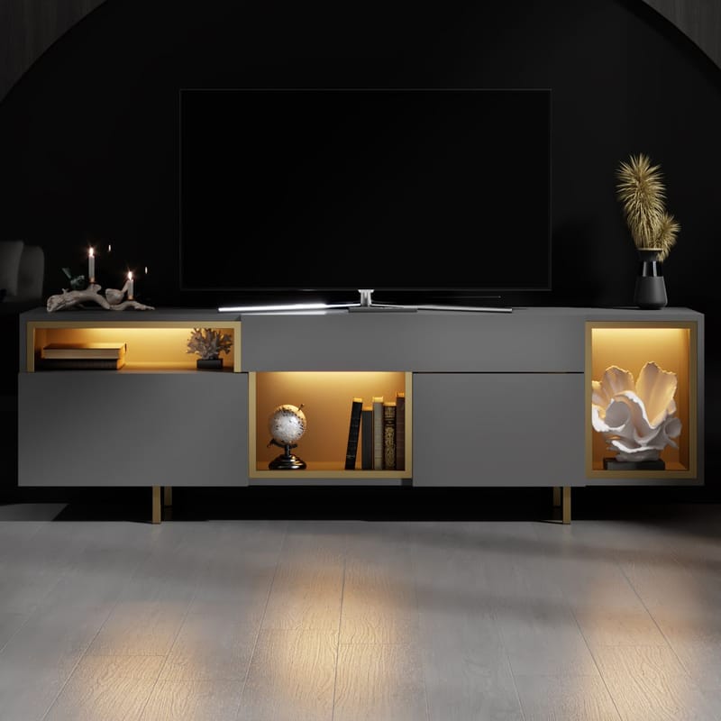 Denvar TV-bänk 180x55x32 cm - antracit och guld - Möbler - Tv möbel & mediamöbel - TV bänk & mediabänk