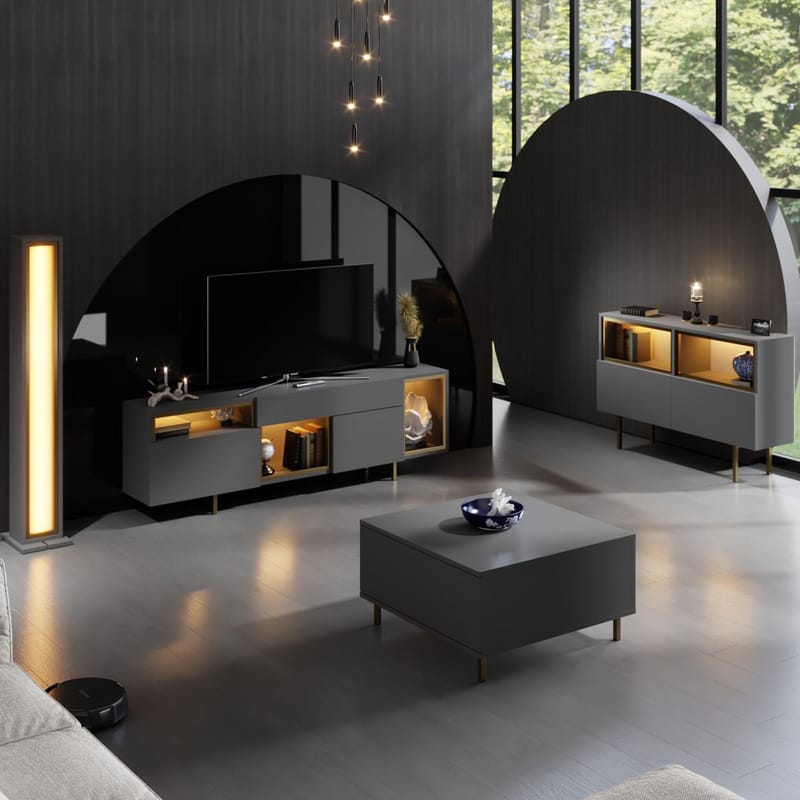 Denvar TV-bänk 180x55x32 cm - antracit och guld - Möbler - Tv möbel & mediamöbel - TV bänk & mediabänk