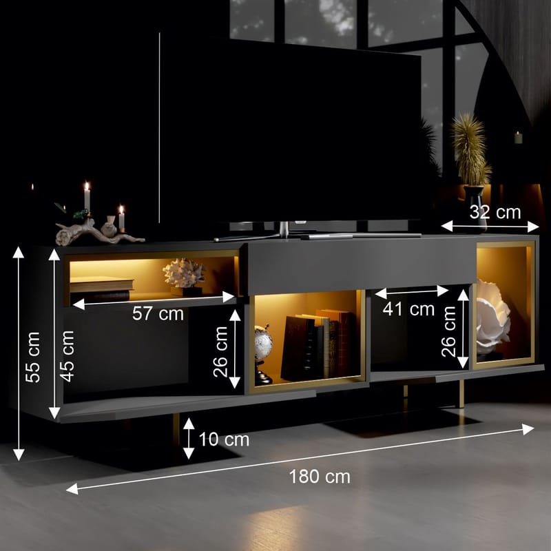 Denvar TV-bänk 180x55x32 cm - antracit och guld - Möbler - Tv möbel & mediamöbel - TV bänk & mediabänk