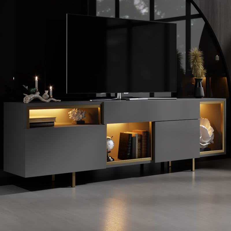 Denvar TV-bänk 180x55x32 cm - antracit och guld - Möbler - Tv möbel & mediamöbel - TV bänk & mediabänk