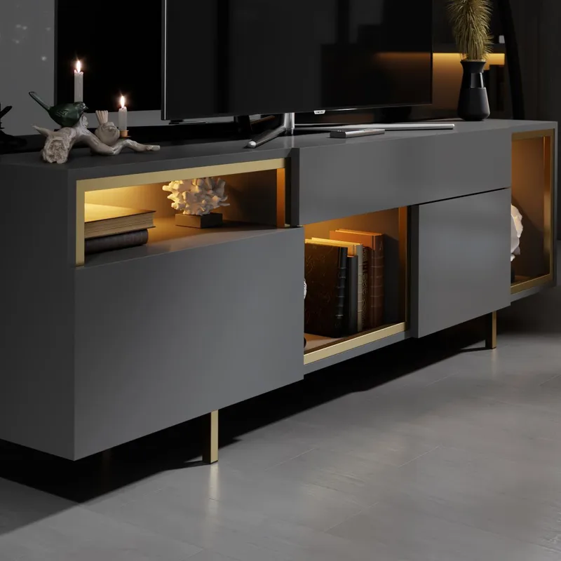 Denvar TV-bänk 180x55x32 cm - Antracit/Guld - Möbler - Tv möbel & mediamöbel - TV bänk & mediabänk