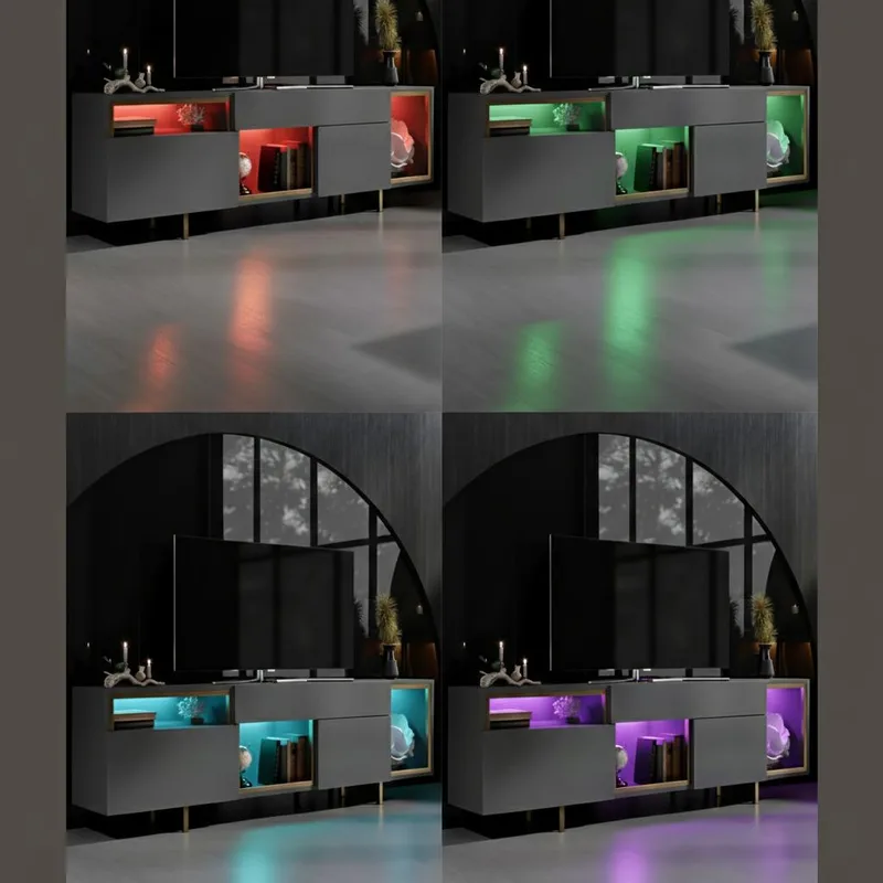 Denvar TV-bänk 180x55x32 cm - Antracit/Guld - Möbler - Tv möbel & mediamöbel - TV bänk & mediabänk