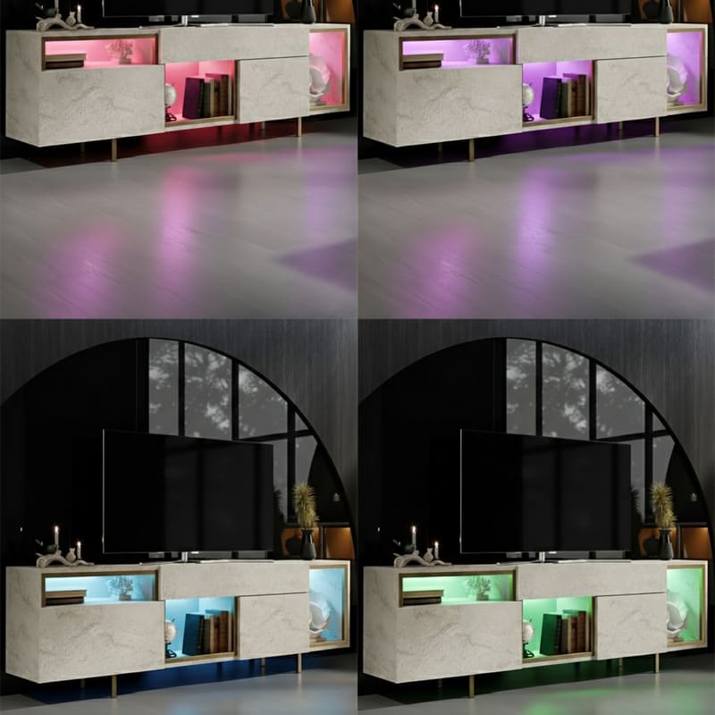 Denvar TV-bänk 180x55x32 cm - travertin och guld - Möbler - Tv möbel & mediamöbel - TV bänk & mediabänk