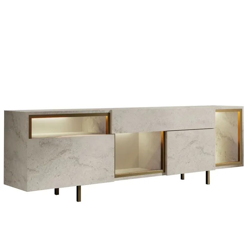 Denvar TV-bänk 180x55x32 cm - travertin och guld - Möbler - Tv möbel & mediamöbel - TV bänk & mediabänk