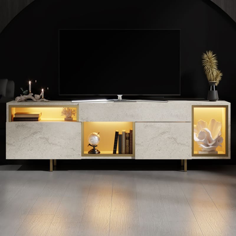 Denvar TV-bänk 180x55x32 cm - travertin och guld - Möbler - Tv möbel & mediamöbel - TV bänk & mediabänk