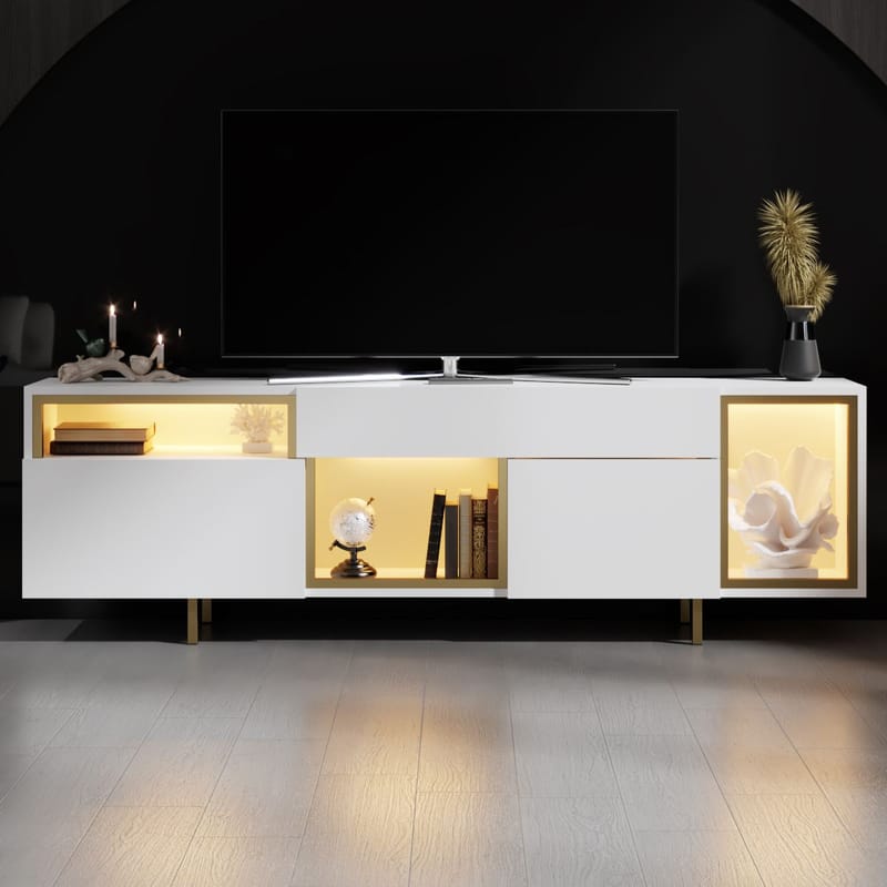 Denvar TV-bänk 180x55x32 cm - vit och guld - Möbler - Tv möbel & mediamöbel - TV bänk & mediabänk