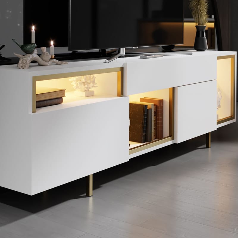 Denvar TV-bänk 180x55x32 cm - vit och guld - Möbler - Tv möbel & mediamöbel - TV bänk & mediabänk