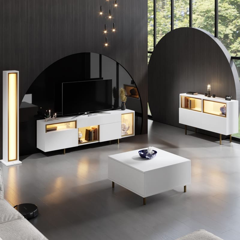 Denvar TV-bänk 180x55x32 cm - vit och guld - Möbler - Tv möbel & mediamöbel - TV bänk & mediabänk