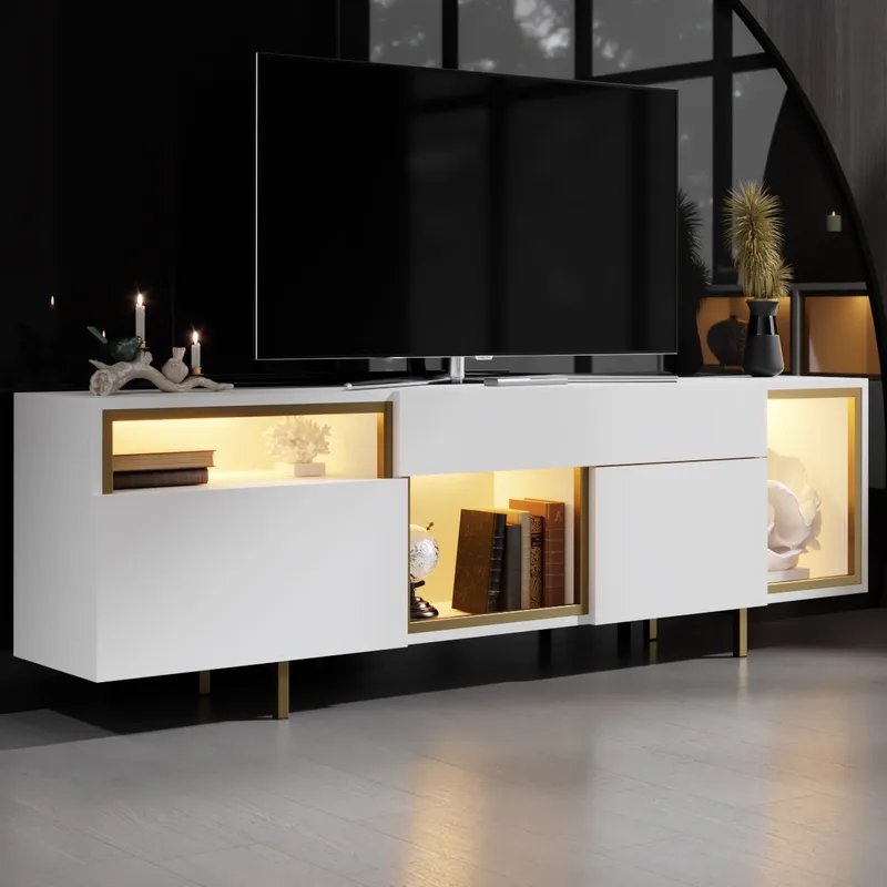 Denvar TV-bänk 180x55x32 cm - vit och guld - Möbler - Tv möbel & mediamöbel - TV bänk & mediabänk