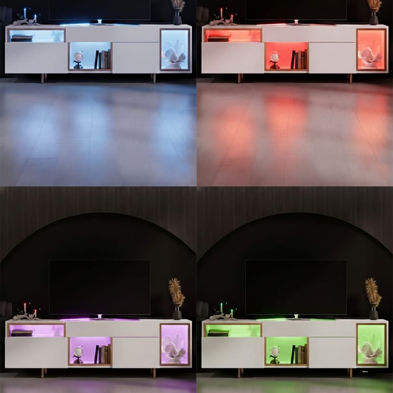 Denvar TV-bänk 180x55x32 cm - vit och guld - Möbler - Tv möbel & mediamöbel - TV bänk & mediabänk