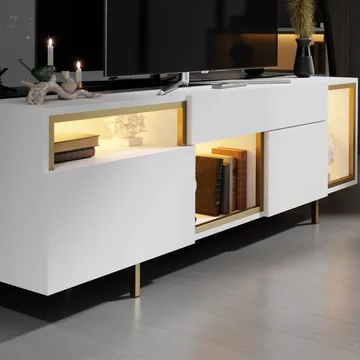 Denvar TV-bänk 180x55x32 cm - vit/guld - Möbler - Tv möbel & mediamöbel - TV bänk & mediabänk