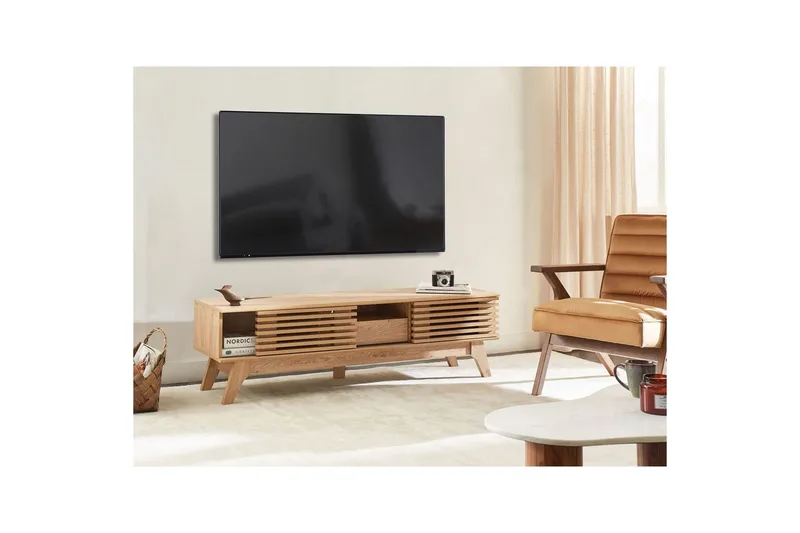 Detroit II Rektangulär TV-bänk med Lådor i Ljust Trä - Ljusbrun - Möbler - Tv möbel & mediamöbel - TV bänk & mediabänk