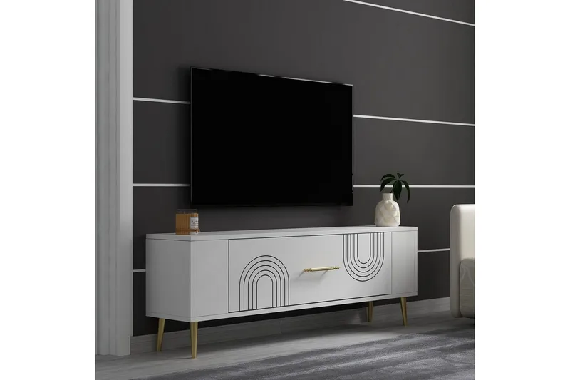 Deyric Tv-bänk 120 cm - Vit/Guld - Möbler - Tv möbel & mediamöbel - TV bänk & mediabänk
