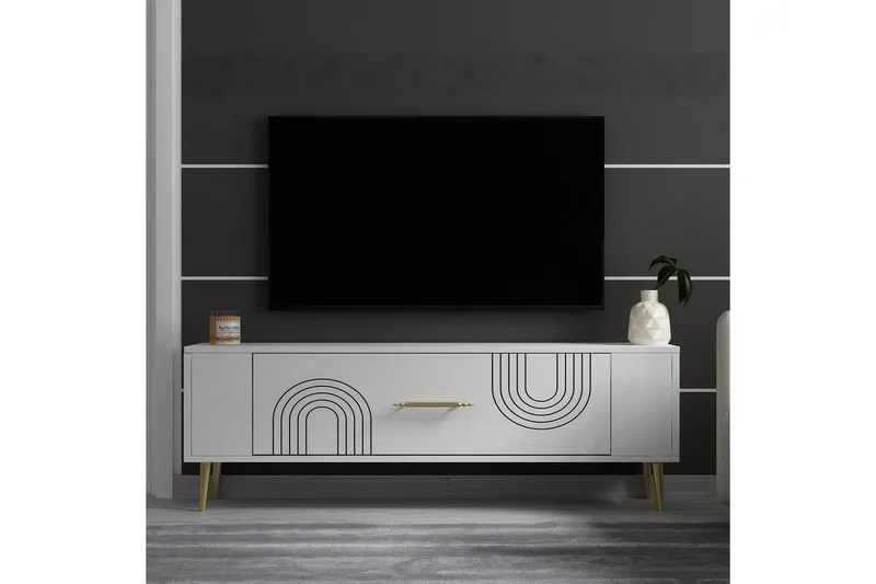 Deyric Tv-bänk 120 cm - Vit/Guld - Möbler - Tv möbel & mediamöbel - TV bänk & mediabänk