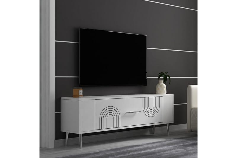 Deyric Tv-bänk 120 cm - Vit/Silver - Möbler - Tv möbel & mediamöbel - TV bänk & mediabänk