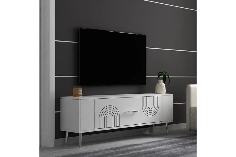 Deyric Tv-bänk 120 cm - Vit/Silver - Möbler - Tv möbel & mediamöbel - TV bänk & mediabänk