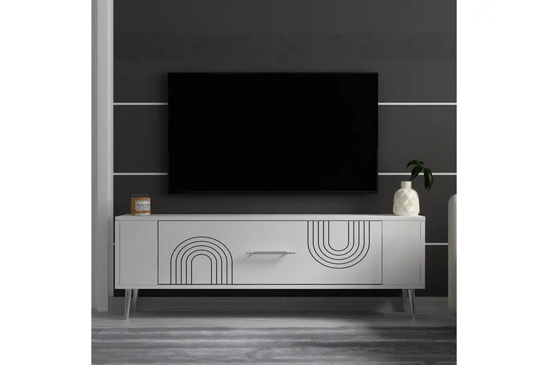 Deyric Tv-bänk 120 cm - Vit/Silver - Möbler - Tv möbel & mediamöbel - TV bänk & mediabänk