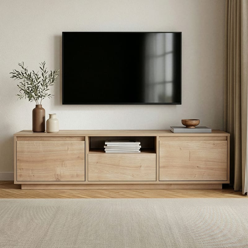 Domar TV-bänk 160 cm med Förvaring, Trä- och Ekutseende - Brun - Möbler - Tv möbel & mediamöbel - TV bänk & mediabänk